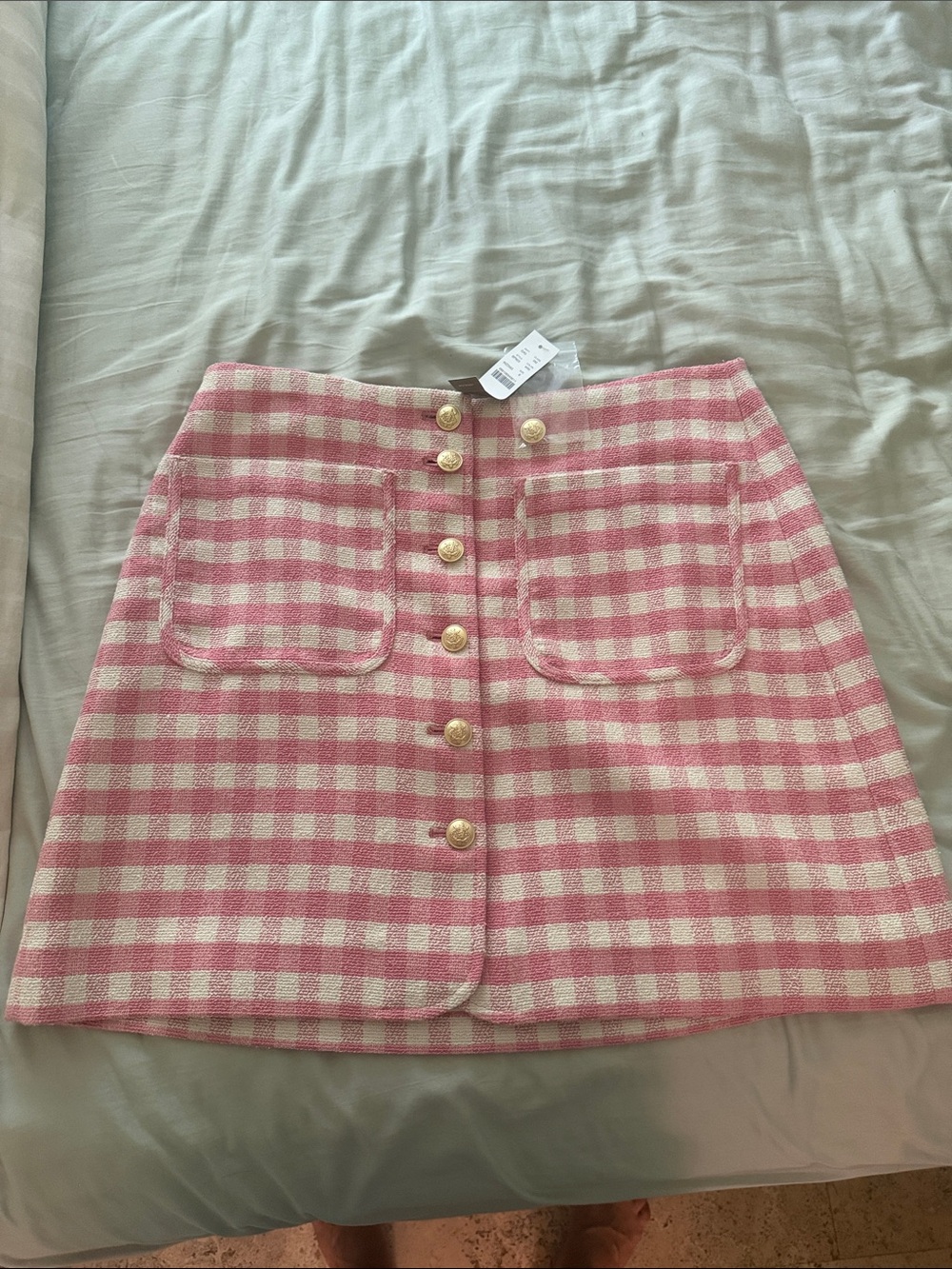 J. Crew Pink & White Gingham Button-Front Mini Skirt